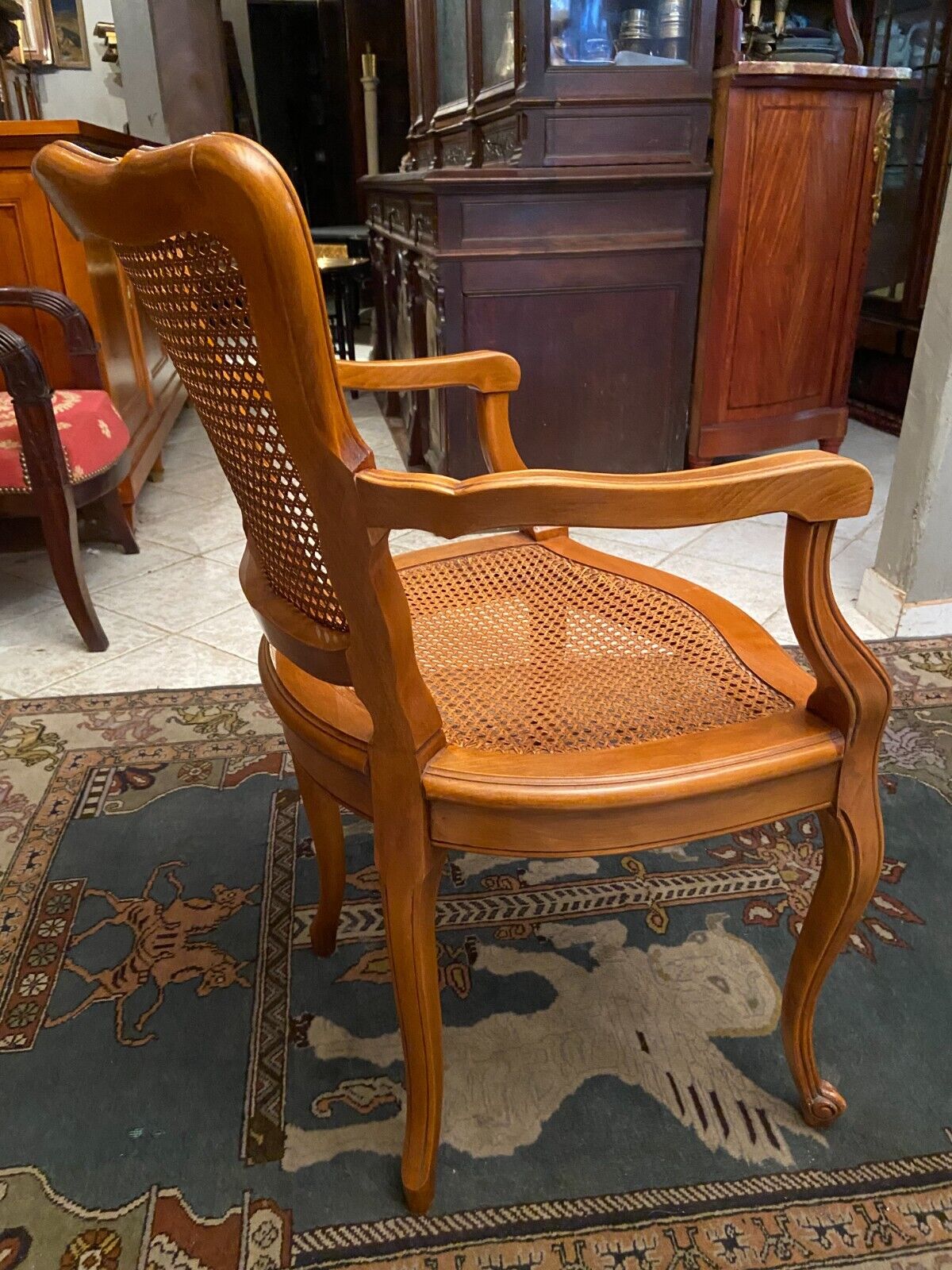 Louis XV style office armchair in solid blond beech