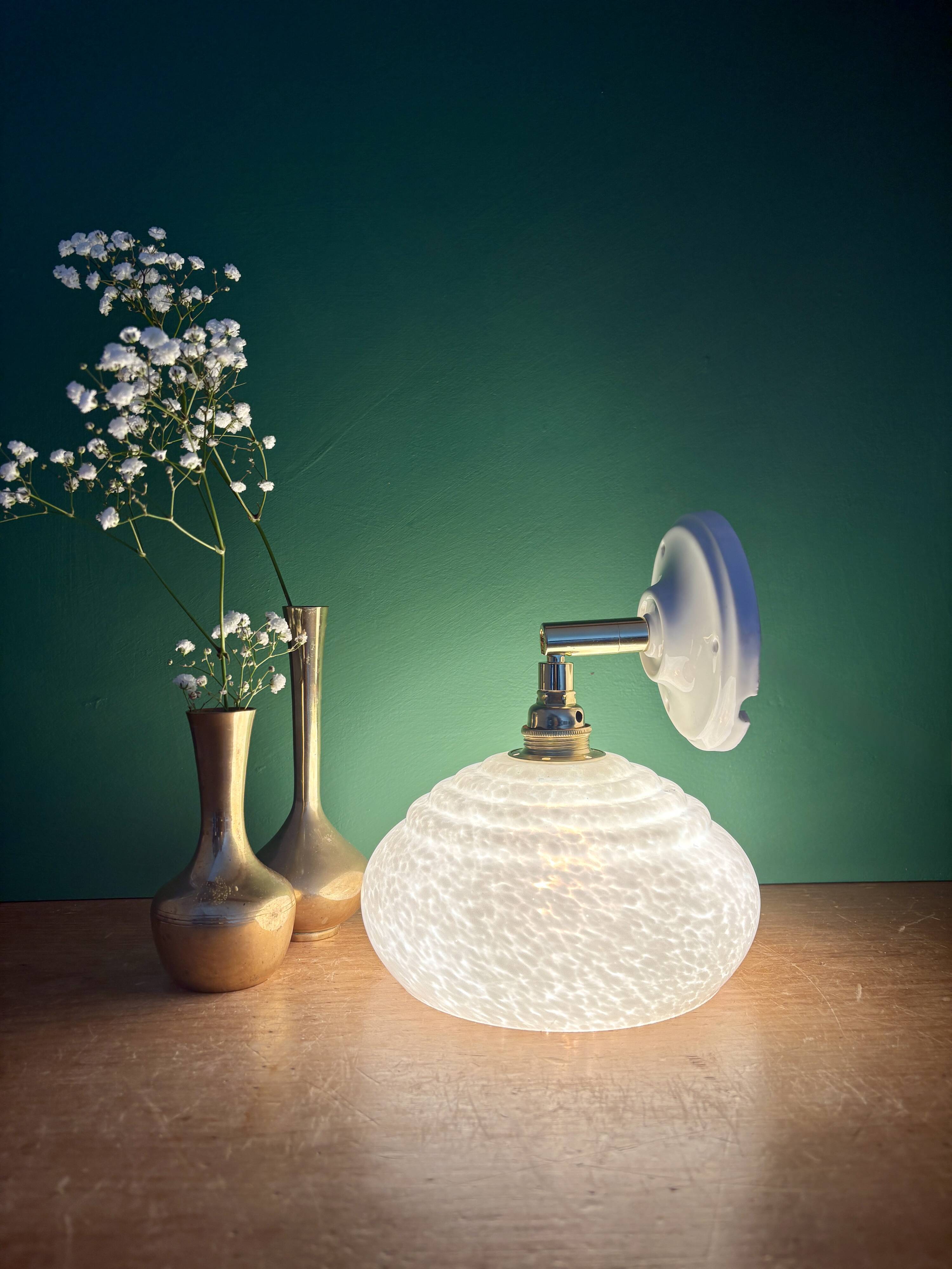 Vintage Clichy glass wall lamp with white shade