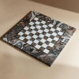 Vintage Marble Chess Set in Grey and Pink Stone – Hand-Carved Pieces, 31x31 cm Board, 1960s Italian Design