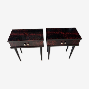 Vintage bedside tables 1950 varnished veneered mahogany
