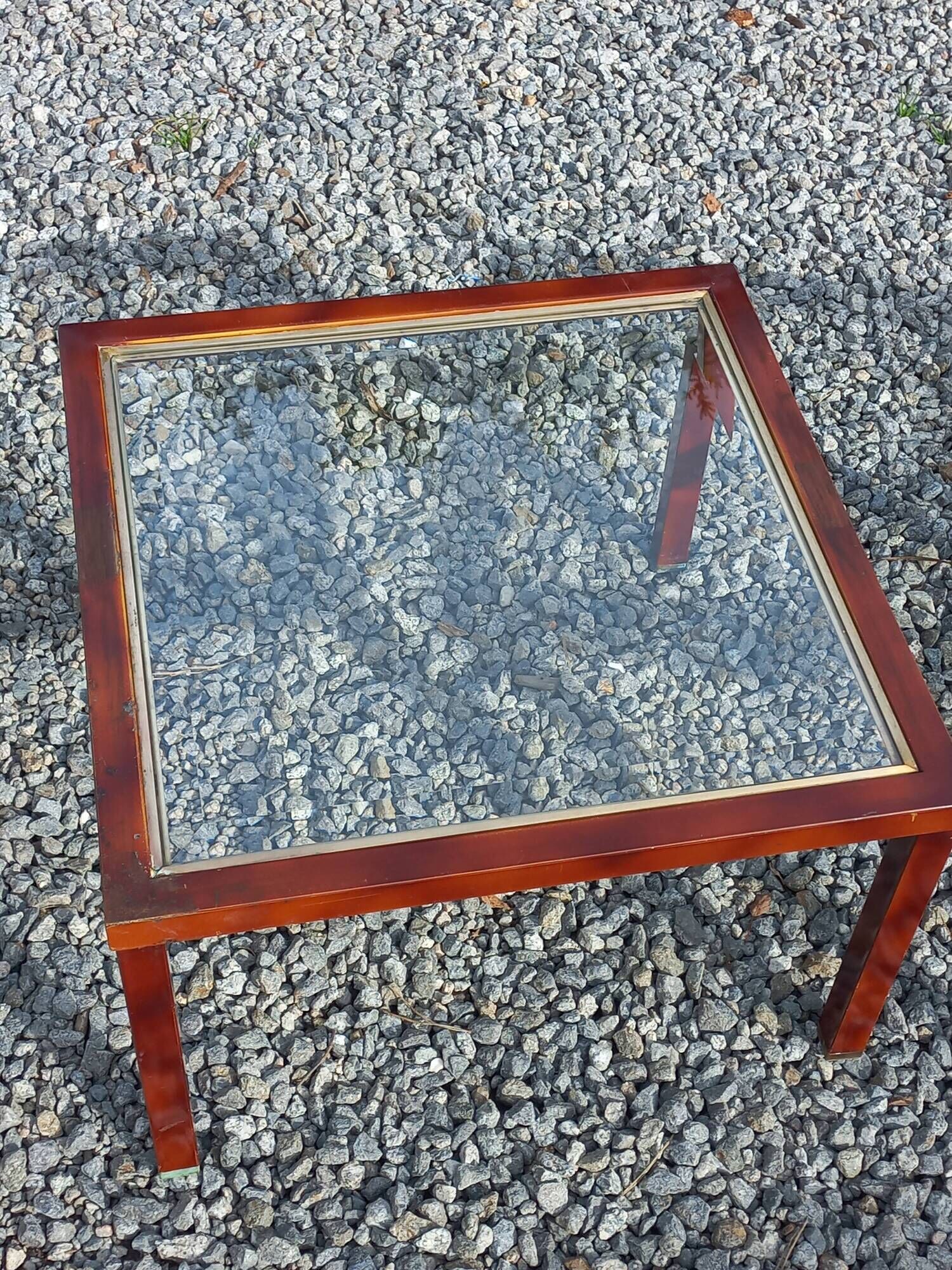 Pair of 1970s side tables in lacquered brass and glass