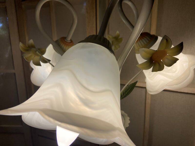 Antique Chandelier Ceiling Light Florentine Bouquet Floral Design 1970 Decorative Art No.2