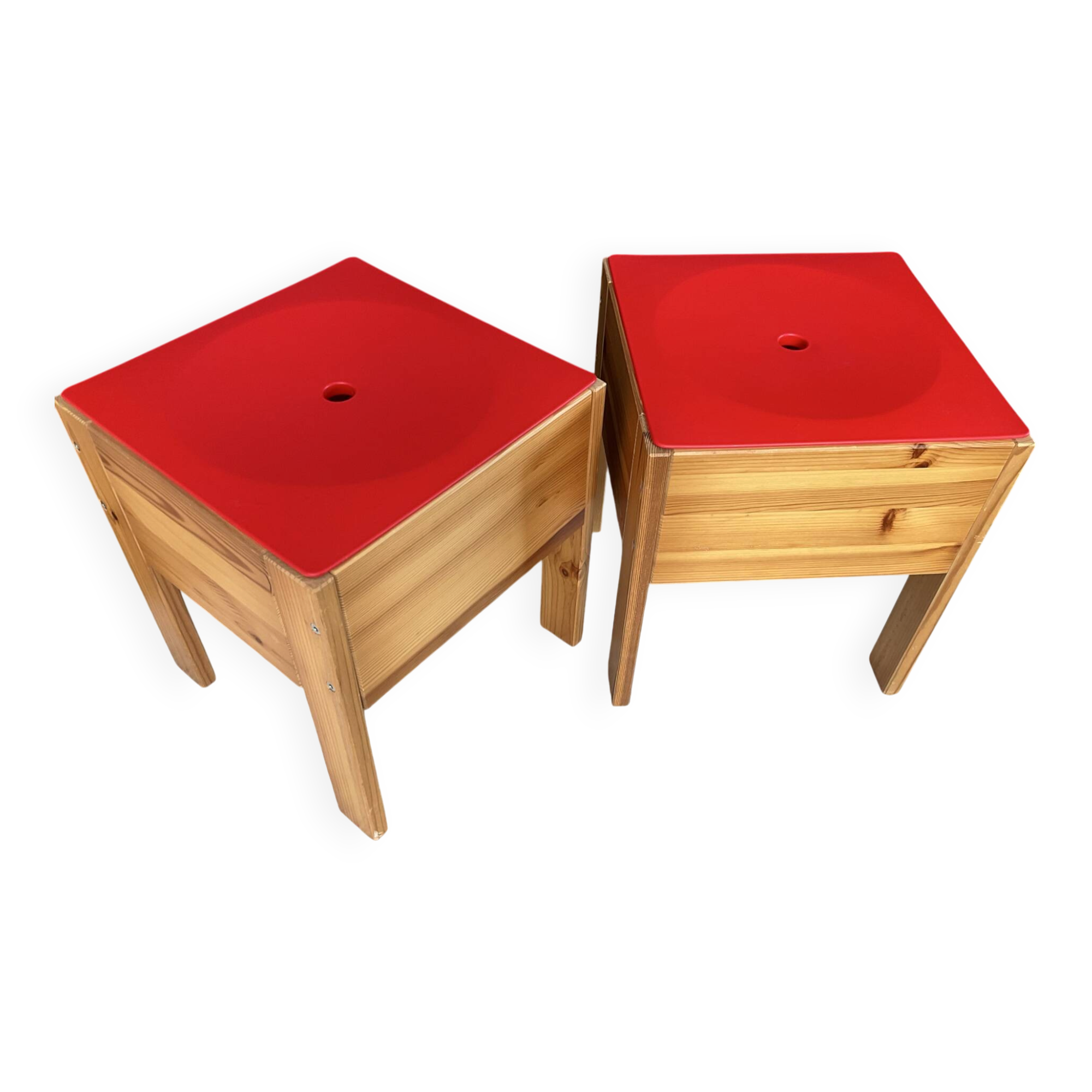 Pair of vintage IKEA pine solid wood stool chests.