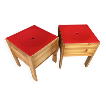 Pair of vintage IKEA pine solid wood stool chests.