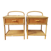 Pair of vintage 1980s rattan bedside tables