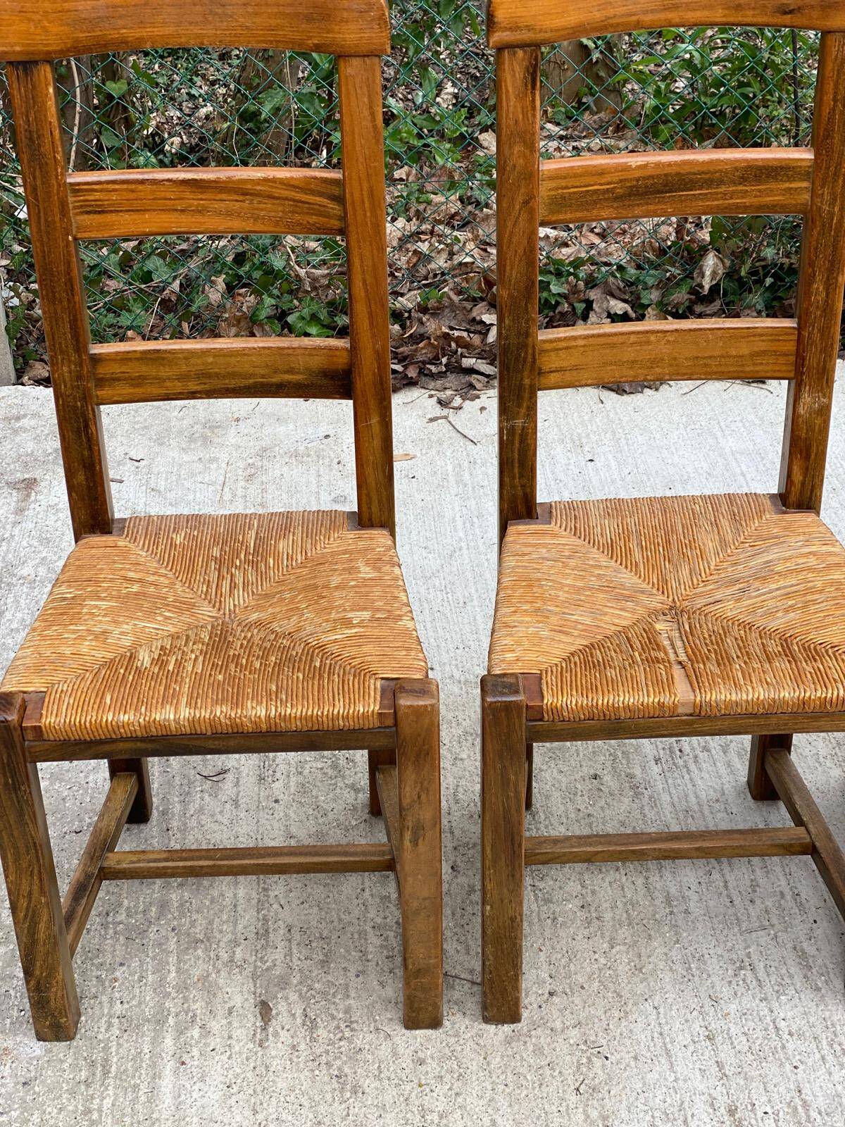 6 vintage solid oak wood straw dining chairs