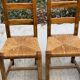 6 vintage solid oak wood straw dining chairs