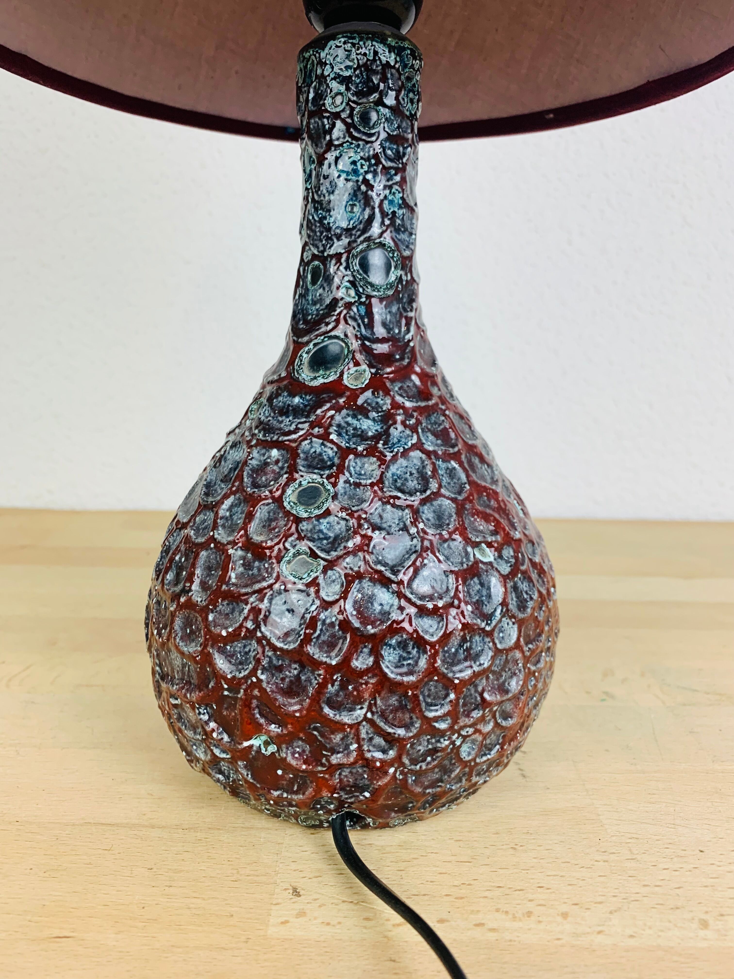Red crisp ceramic lamp Vallauris