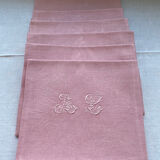 Set of 6 embroidered damask linen napkins