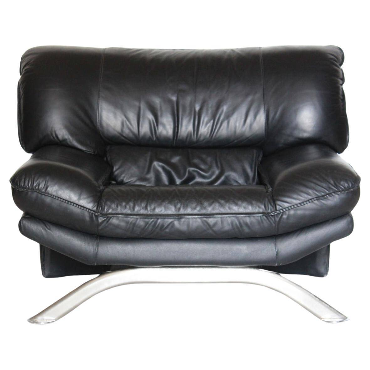 Post modern black leather armchair, Italy 1980 's