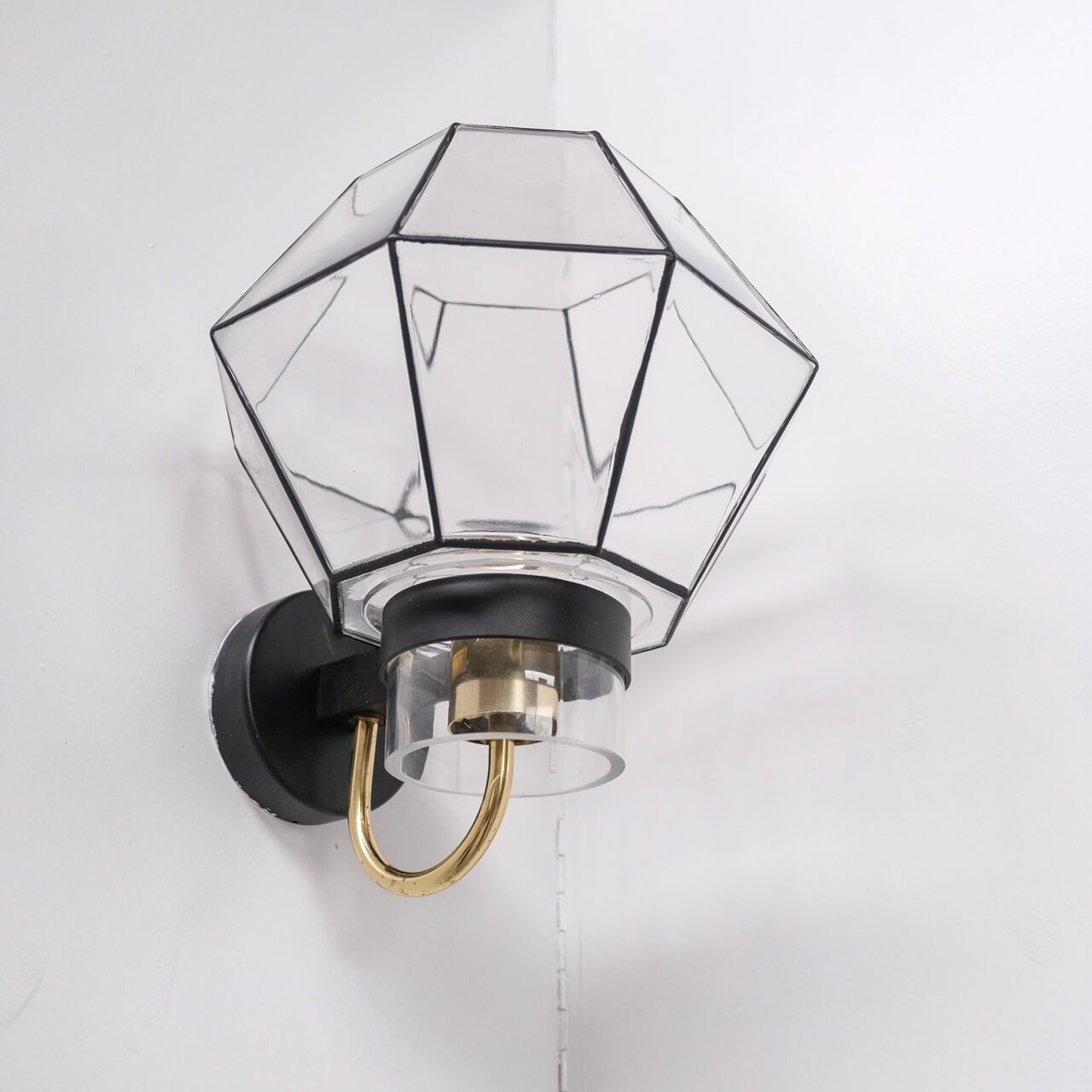 Pair of Mid-Century Glass and Brass Wall Lights