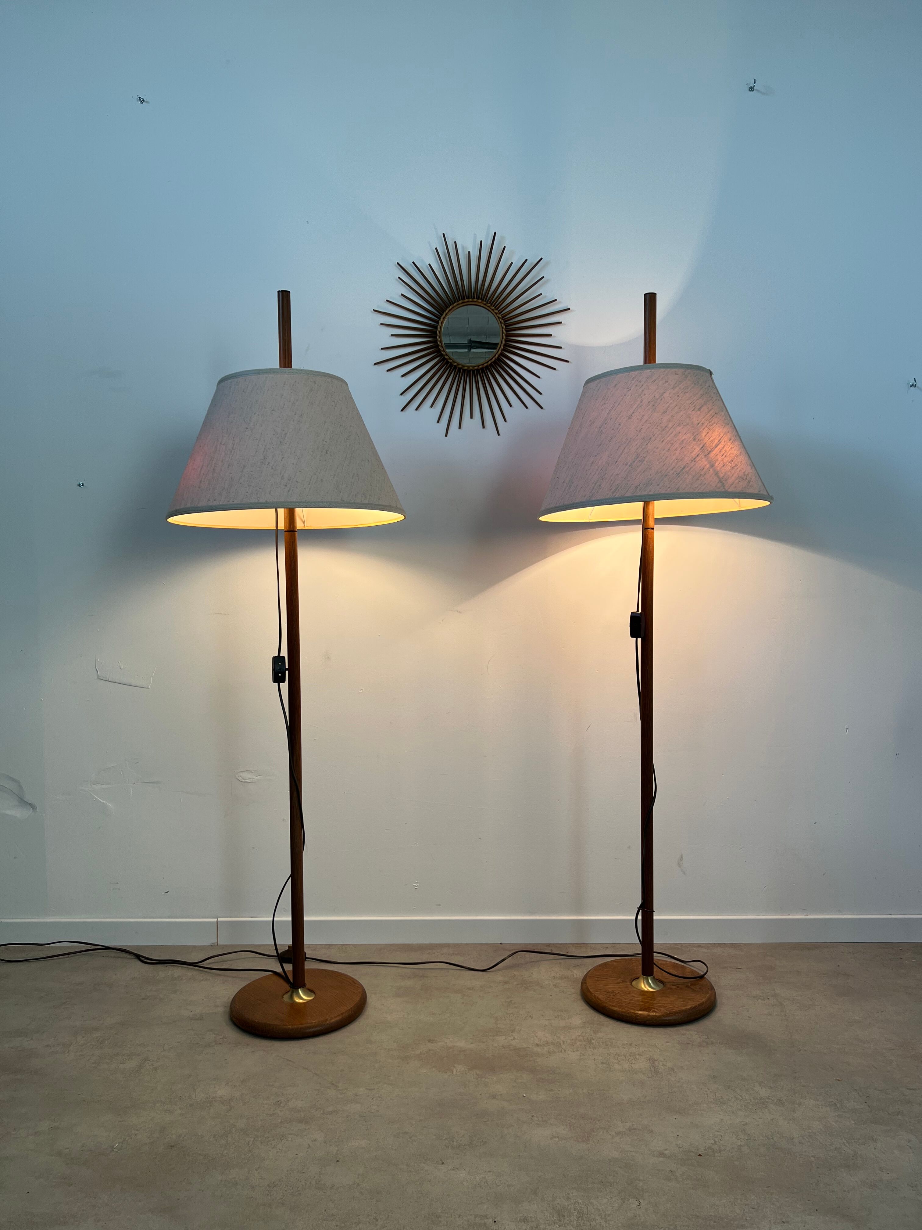 2 old adjustable floor lamps temde design in vintage scandinavian solid teak