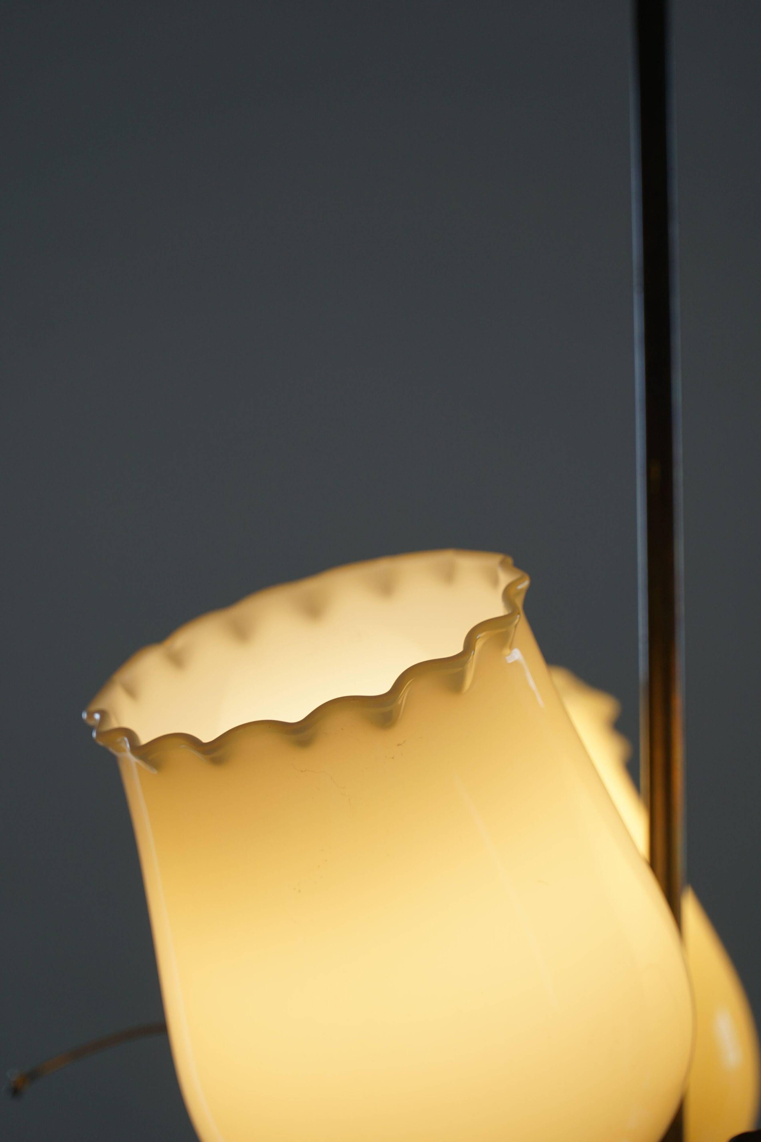 Mid-century glass and brass chandelier, model 501-3 by Stockmann, Finland, 1940s.