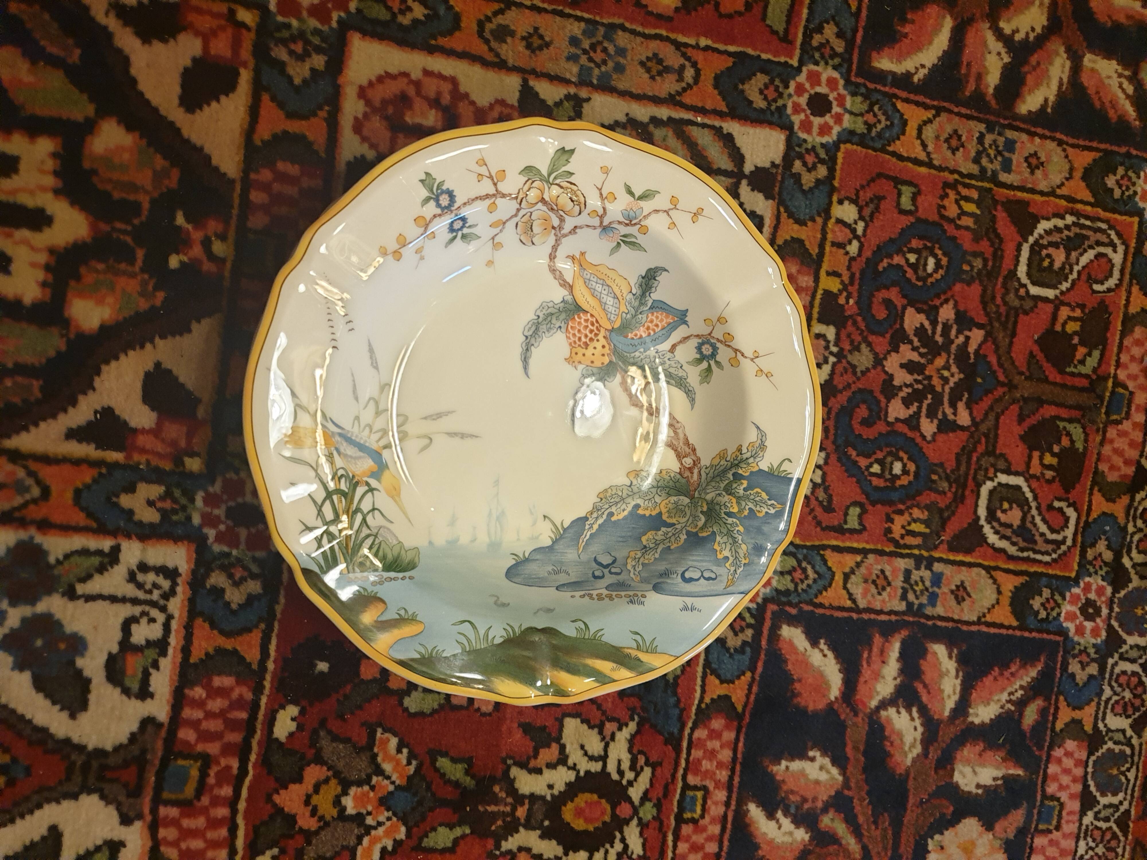 6 assiettes creuses Gien France Caraïbes motif Magellan