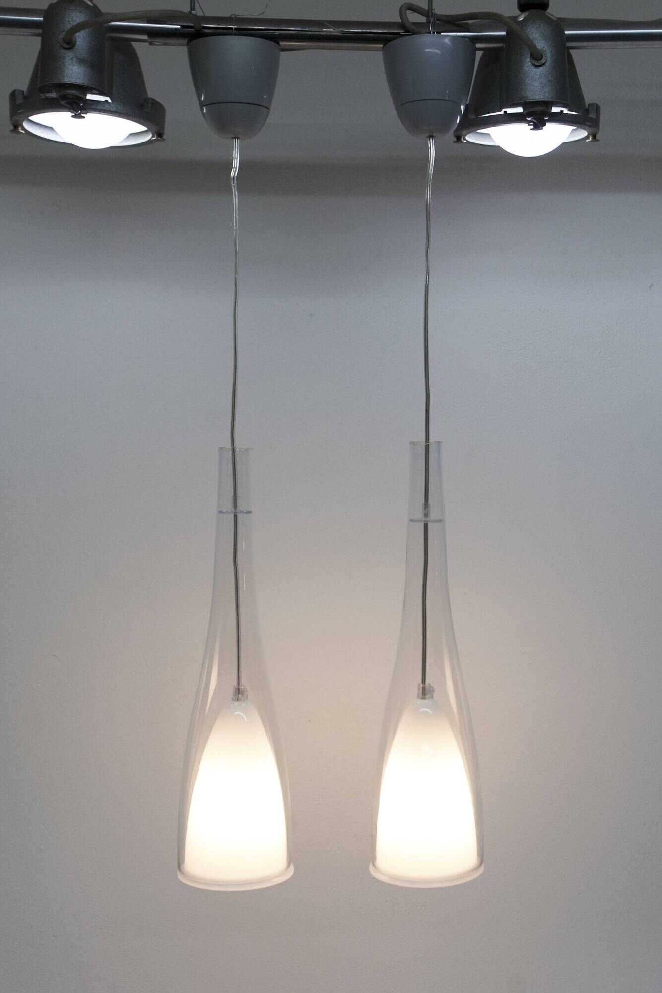 IKEA Klockspel 1980 pair of pendant lights cleaned and functional.