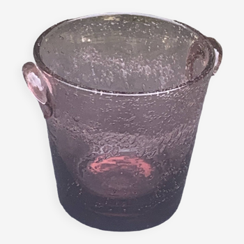 Ice bucket, amethyst-colored blown glass ice cubes from biot glassware, made in france