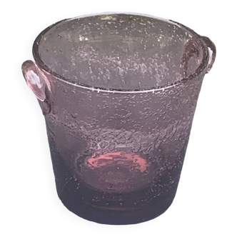 Ice bucket, amethyst-colored blown glass ice cubes from biot glassware, made in france