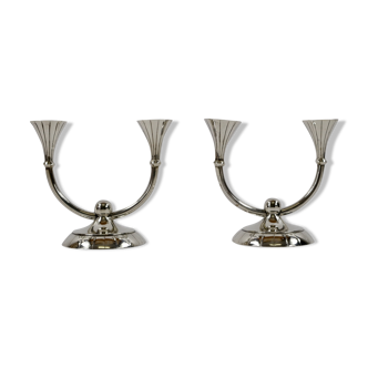 Paire de chandeliers candélabres avec porte-bougie double fait d'argent