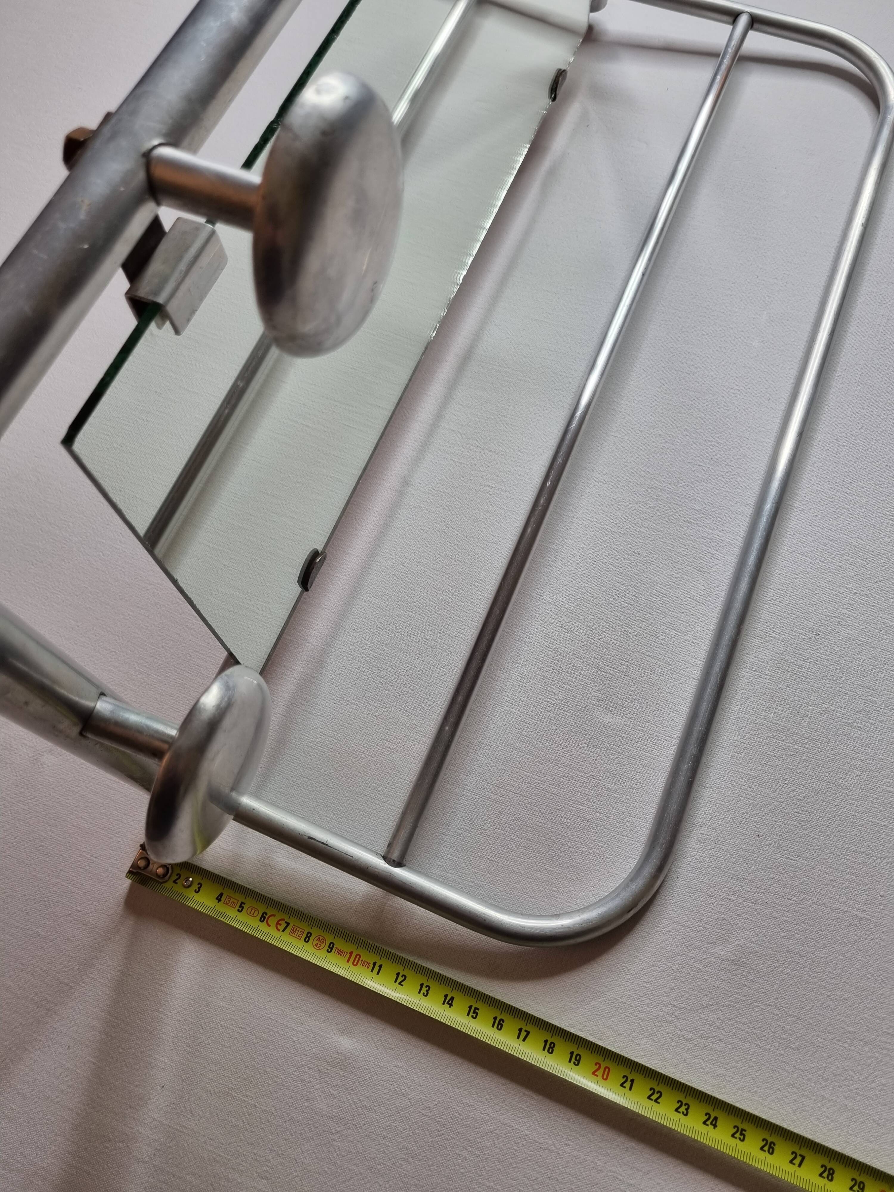 Aluminum wall coat rack with mirror, 5 hooks and a hat holder, 50s
