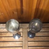 Pair of vintage silver metal wine glasses