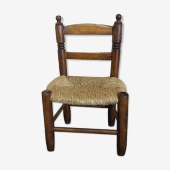 Chaise d'enfant en bois et paille