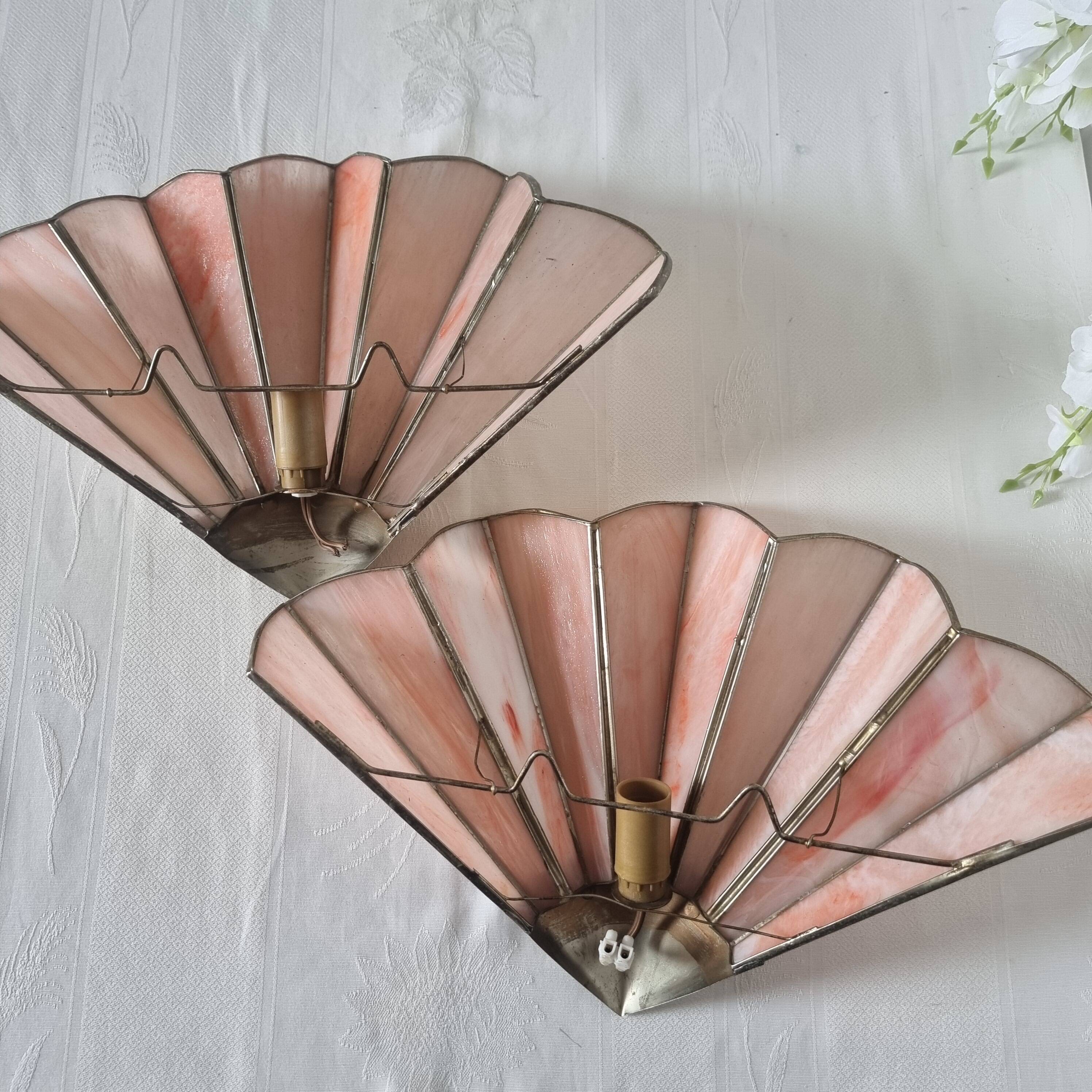 Art Deco style wall lights in brass and real glass paste