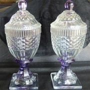 2 antique glass bonbonnières in the shape of pine cones.
