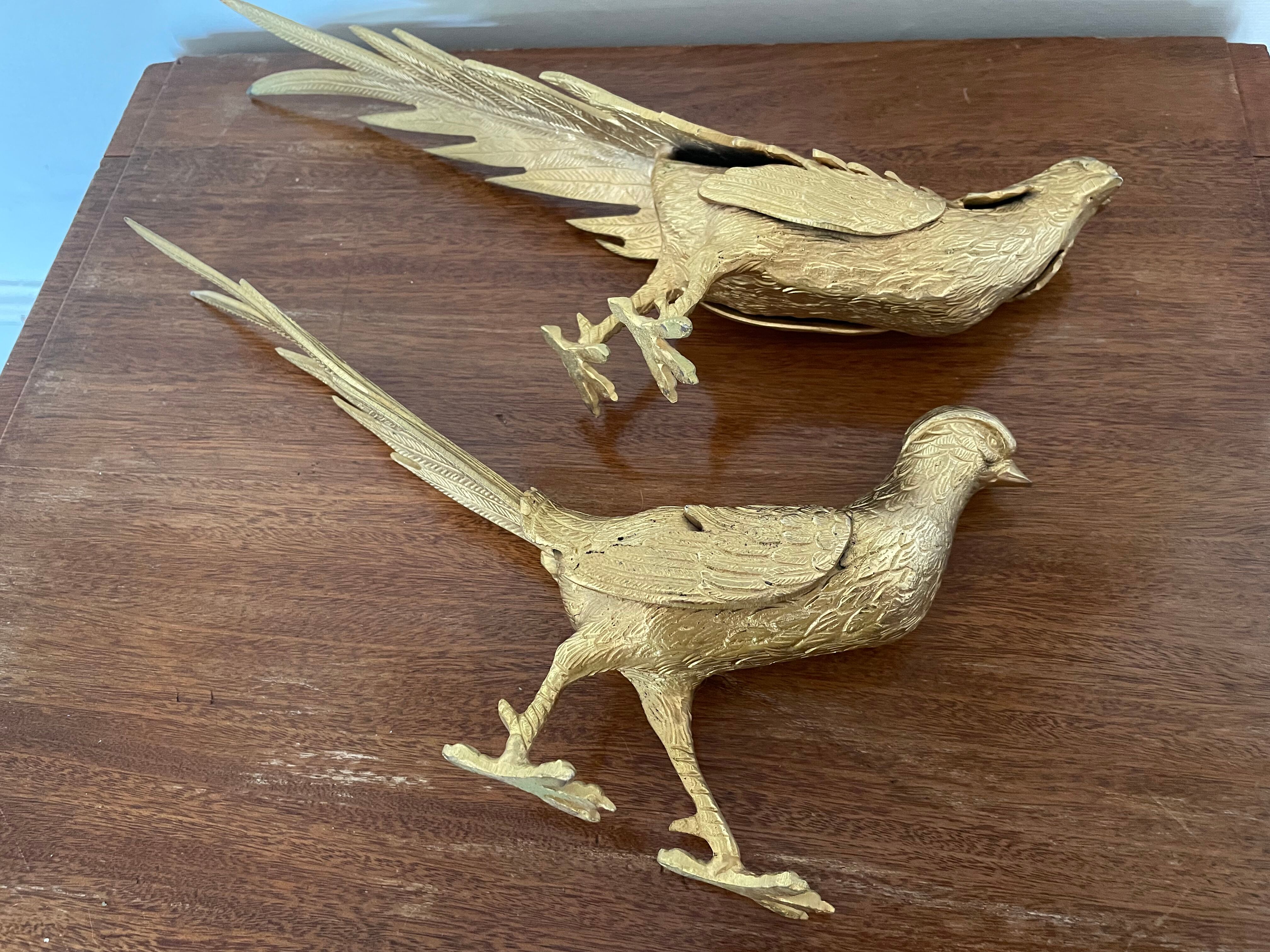 Couple de faisans en bronze doré début XXème