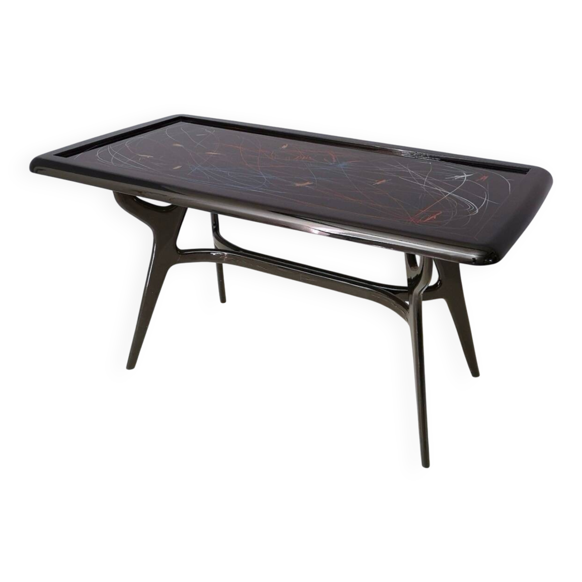 1950s Style Dining Table with Glass Top Lacquered by Enzio Wenk, Italy, 2019
