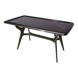 Table à manger de style années 50 avec plateau en verre laqué par Enzio Wenk, Italie, 2019