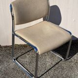 Vintage steel and beige fabric sleigh chair