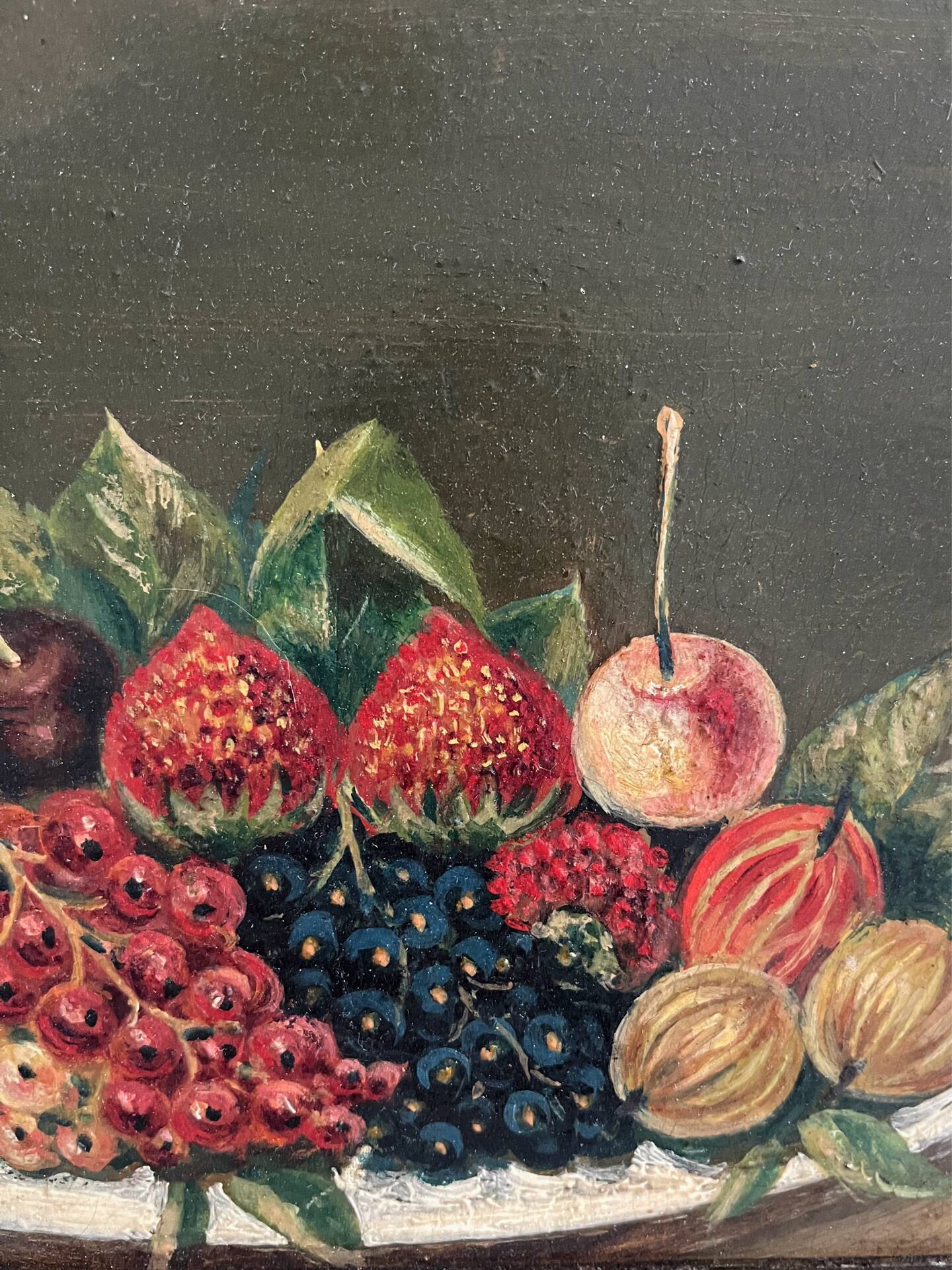Old oil painting still life Flemish fruits