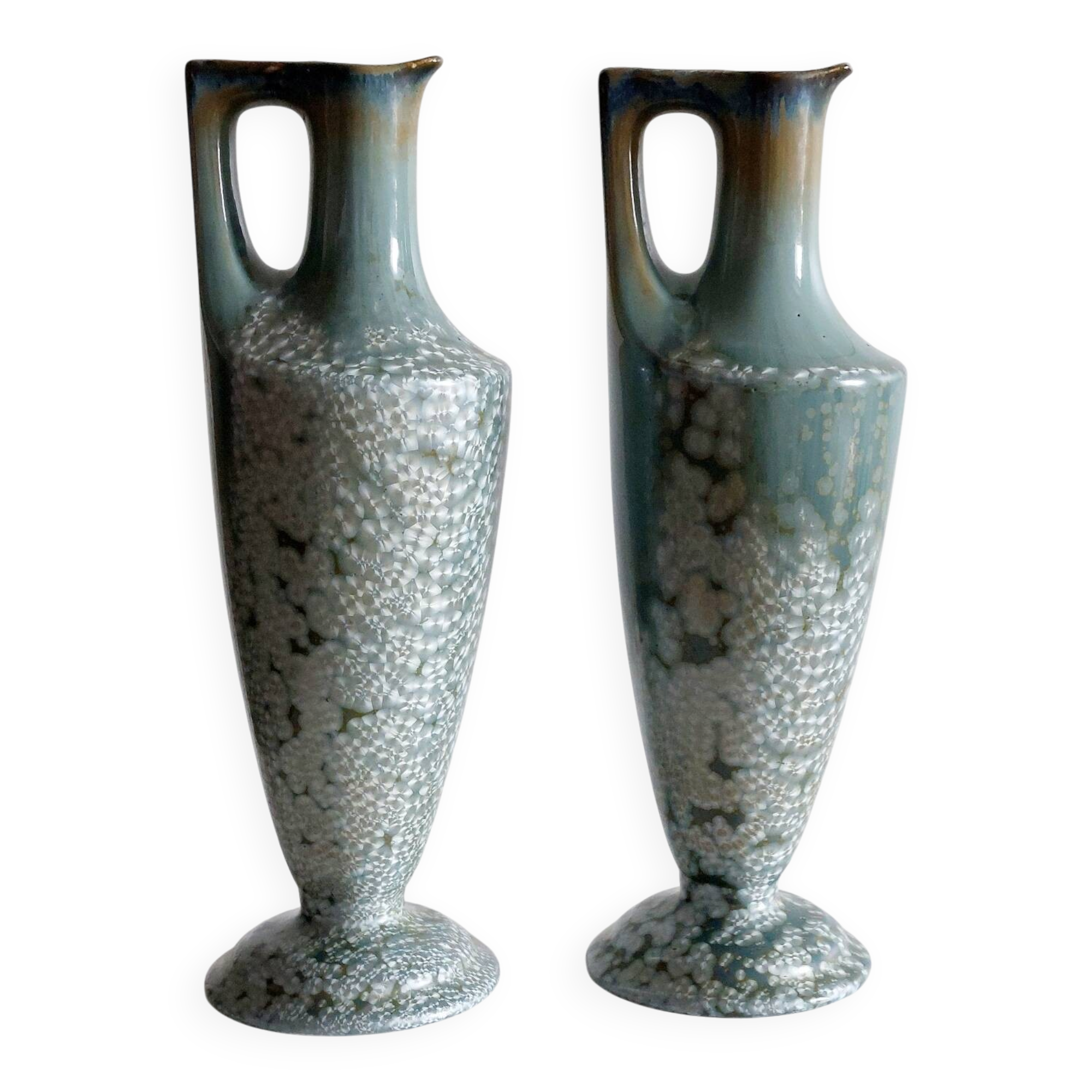 Pair of Sarreguemines vases with crystal glazes
