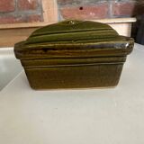 Vintage green majolica butter dish