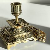 Bougeoir à main bronze massif à motifs