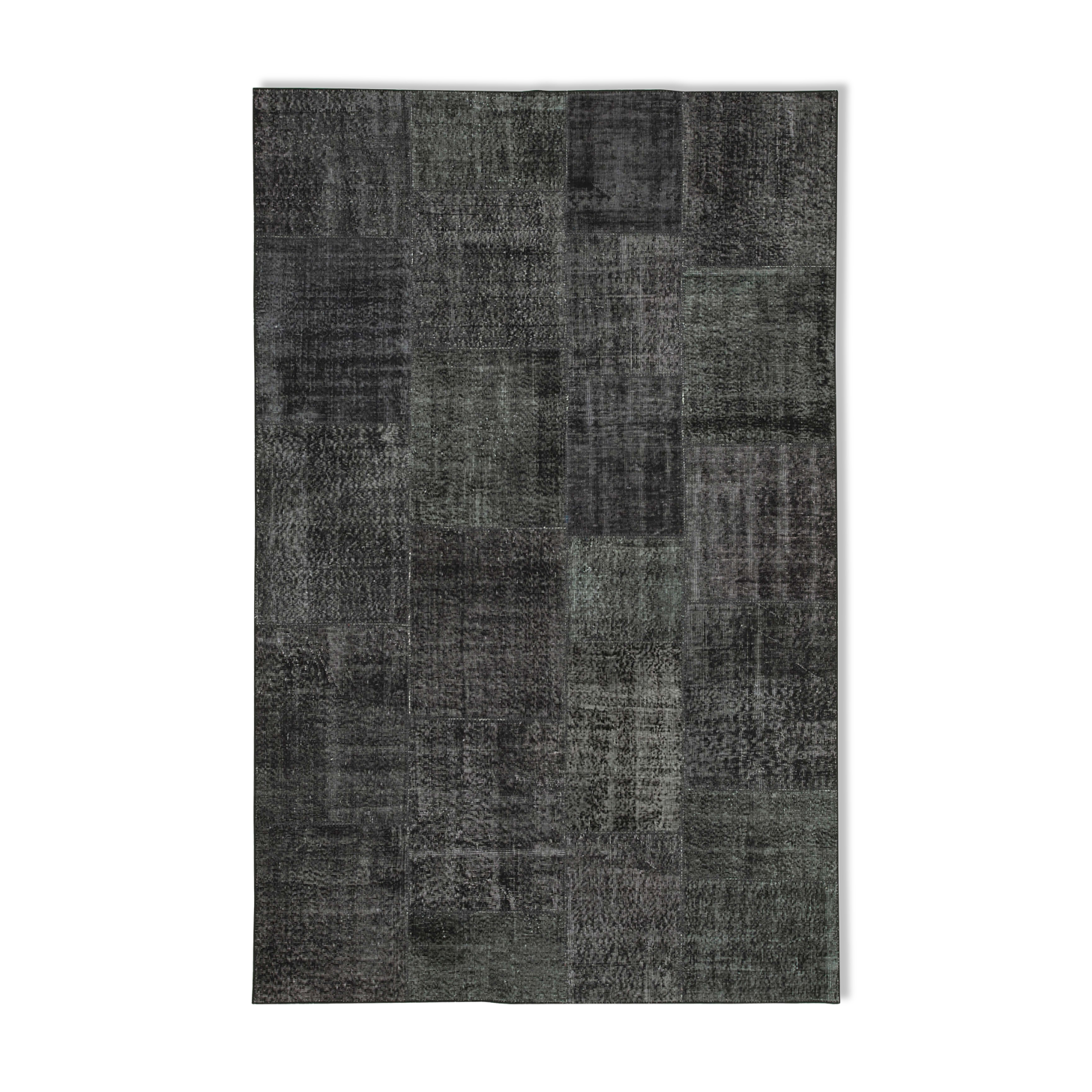 Hand-Knotted Oriental Overdyed 193 cm x 299 cm Black Patchwork Rug