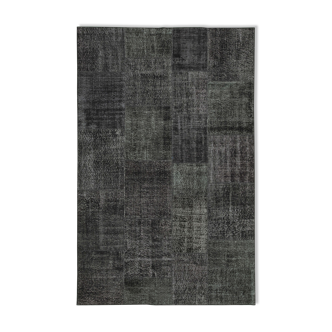 Hand-Knotted Oriental Overdyed 193 cm x 299 cm Black Patchwork Rug