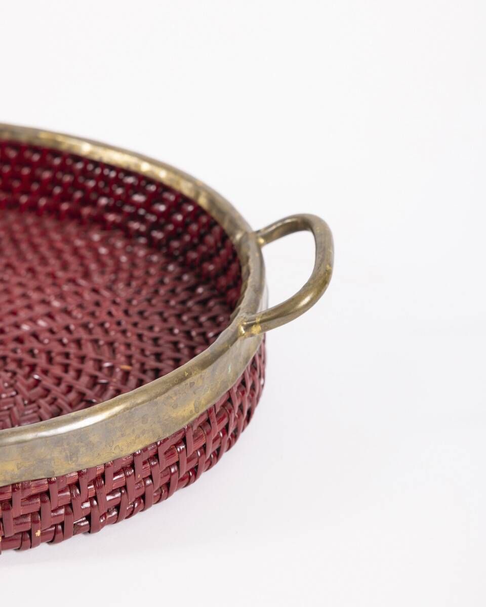 Vintage 1970s Wicker and Brass Tray, Italian Design