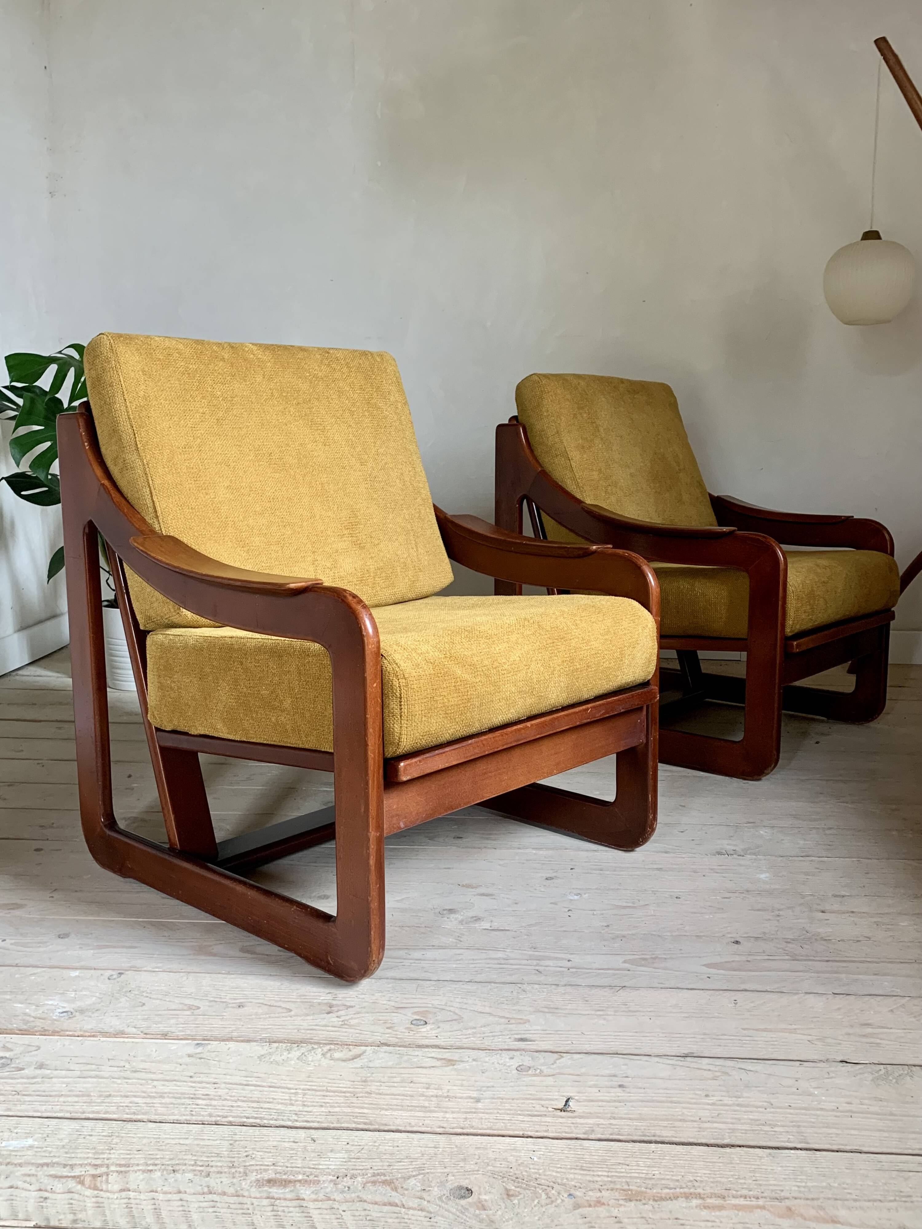 Yellow velvet sled chairs