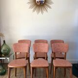 Set of 6 Scandinavian chairs in beech wood and pastel skaï 50s