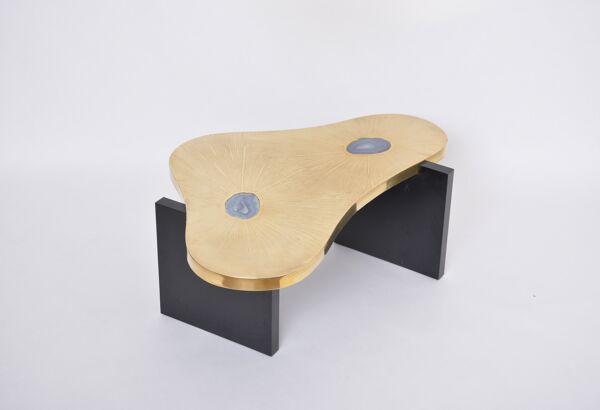 Table basse en laiton gravé avec pierres d'Agathe dans le style de Lova Creation