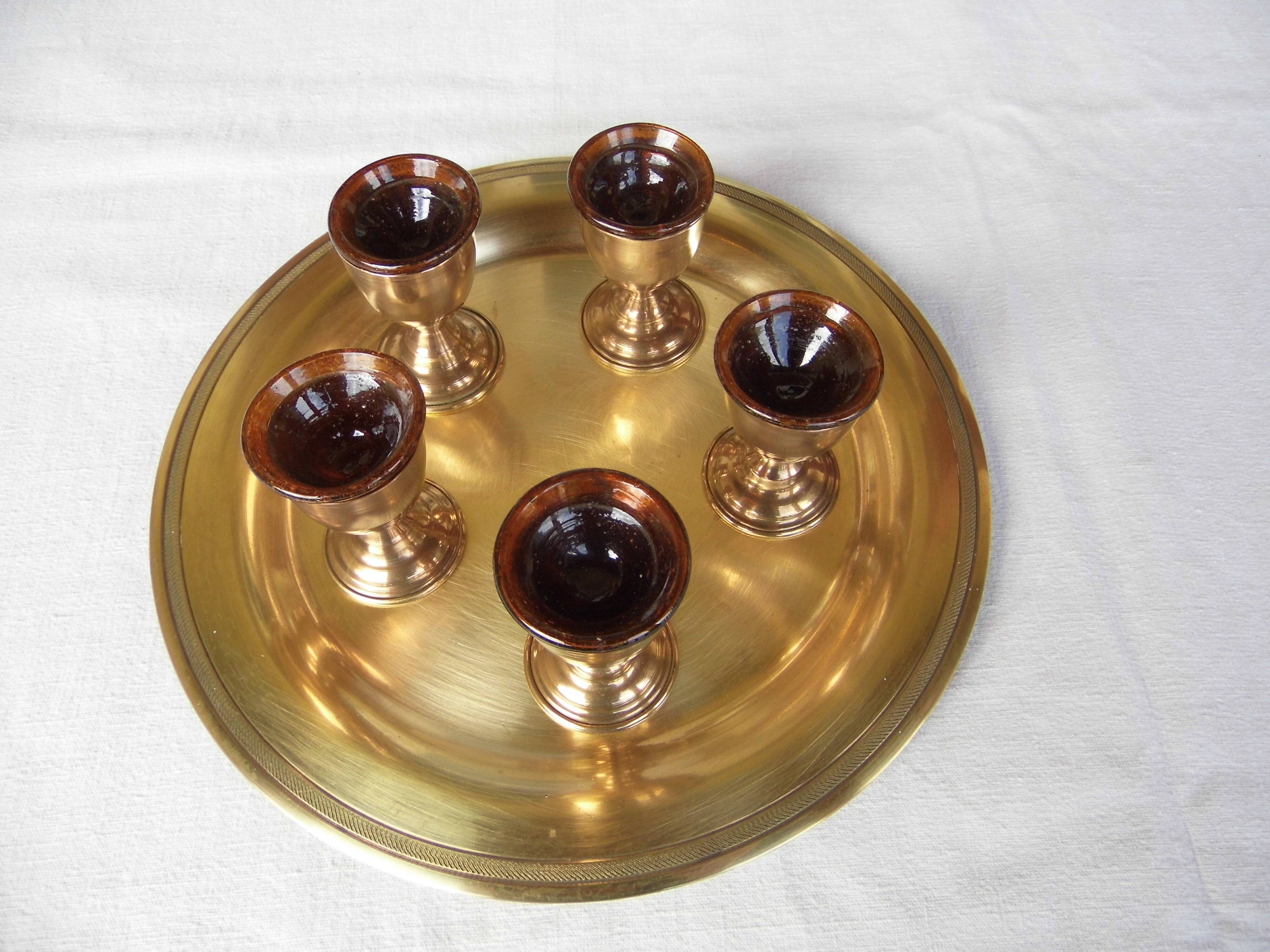 Service à caviar en laiton et verre soufflé