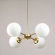 Italian Mid Century Golden Sputnik Chandelier with Opaline Shades, 1960s