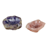 2 vide poches baguier en pierre, quartz rose et améthyste