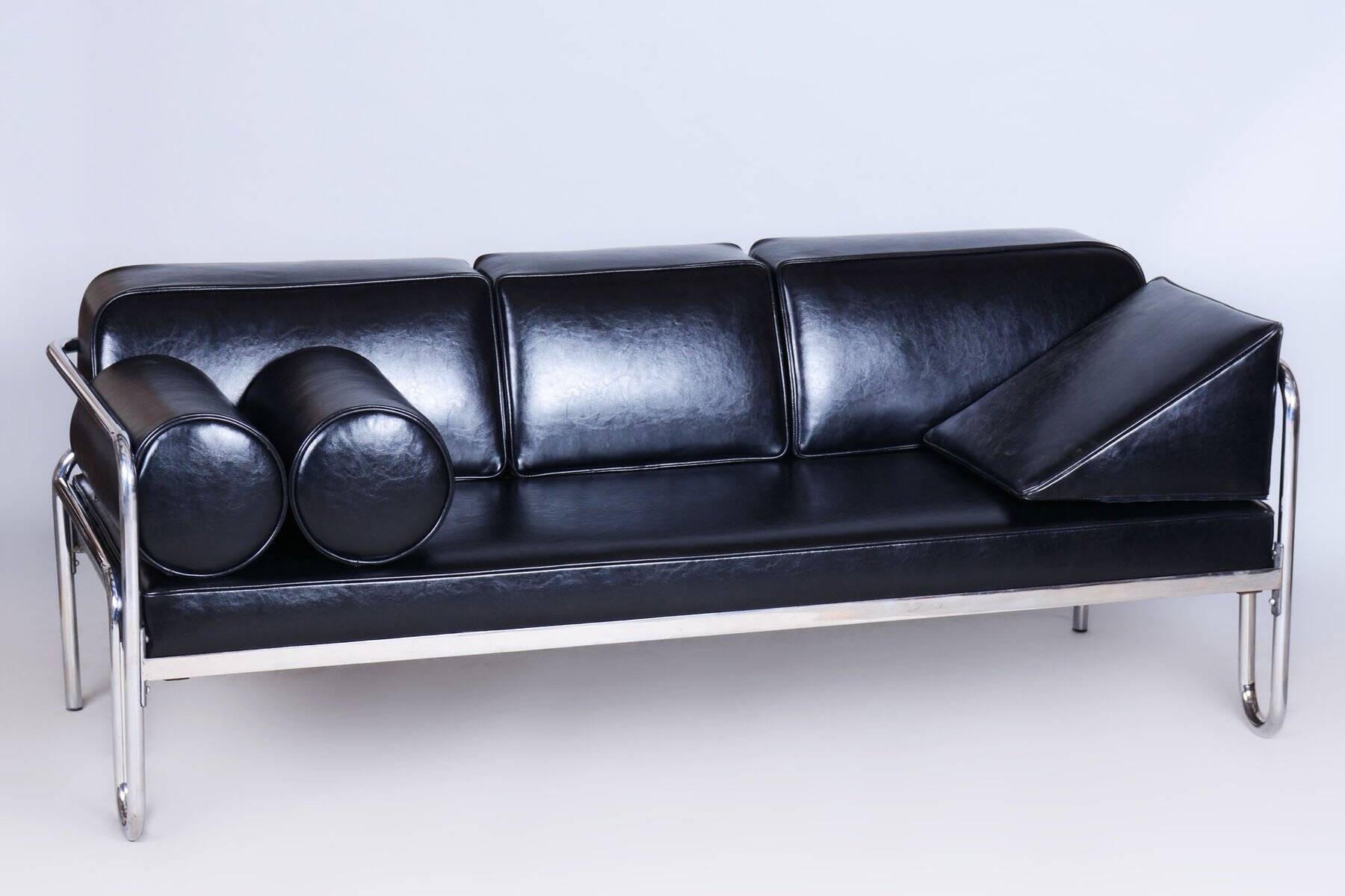 Sofa Bauhaus en acier chromé et cuir, tchèque, années 1930