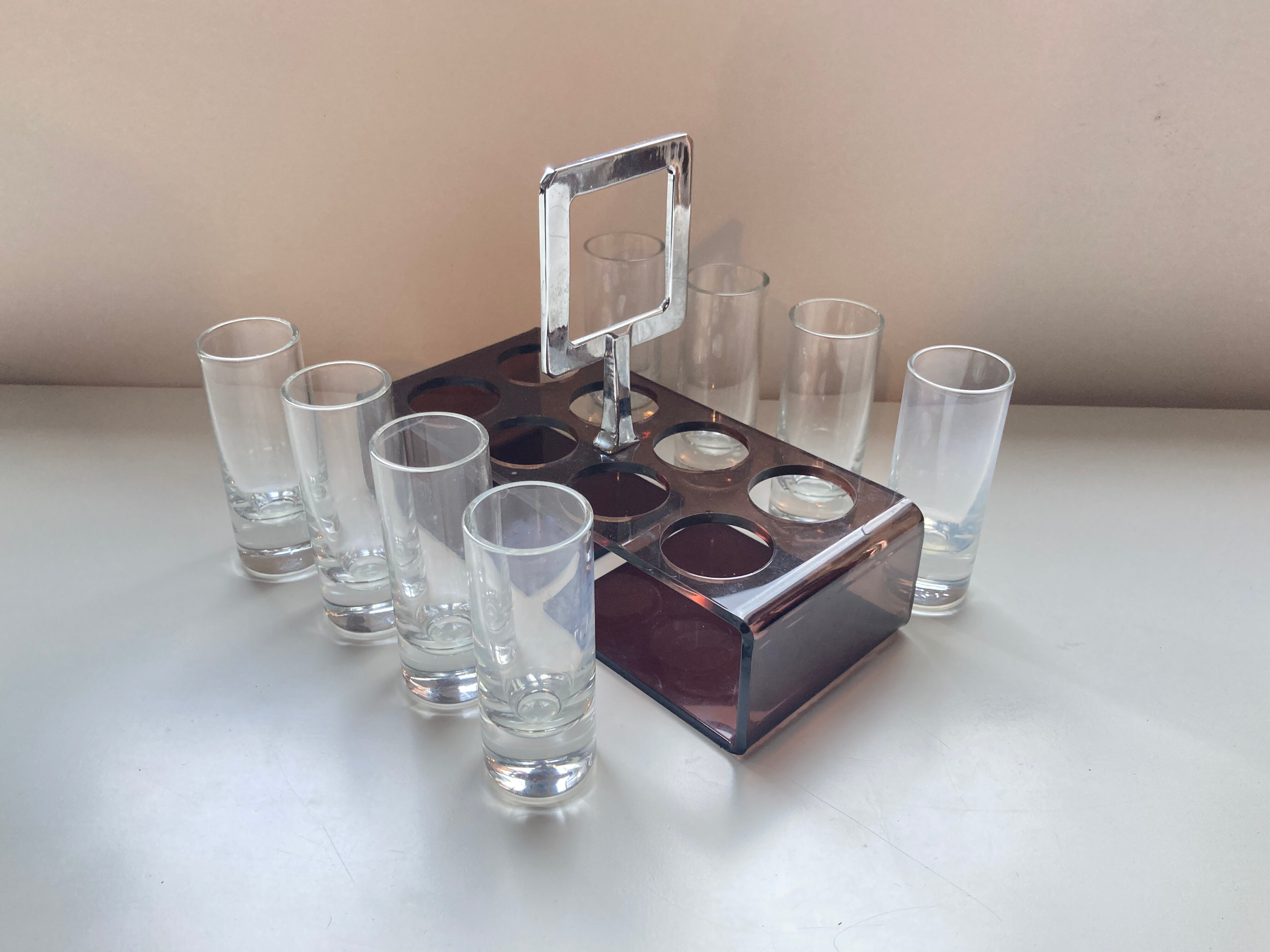 Old vodka alcohol aperitif shot service from the 70s