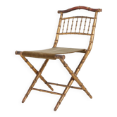 Chaise pliante en faux bambou en bois doré et tissu vert, France vers