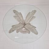 Italian "Flower" Coffee Table in Plaster With Facet Cut Round Plate, 1970s
