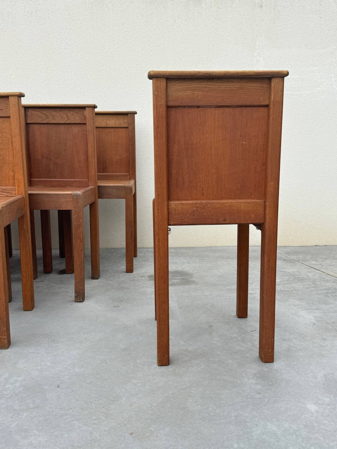Set of 10 Brutalist Monastery Chairs from the 50s