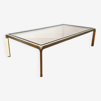 Table basse 70 en verre fumé et structure laiton